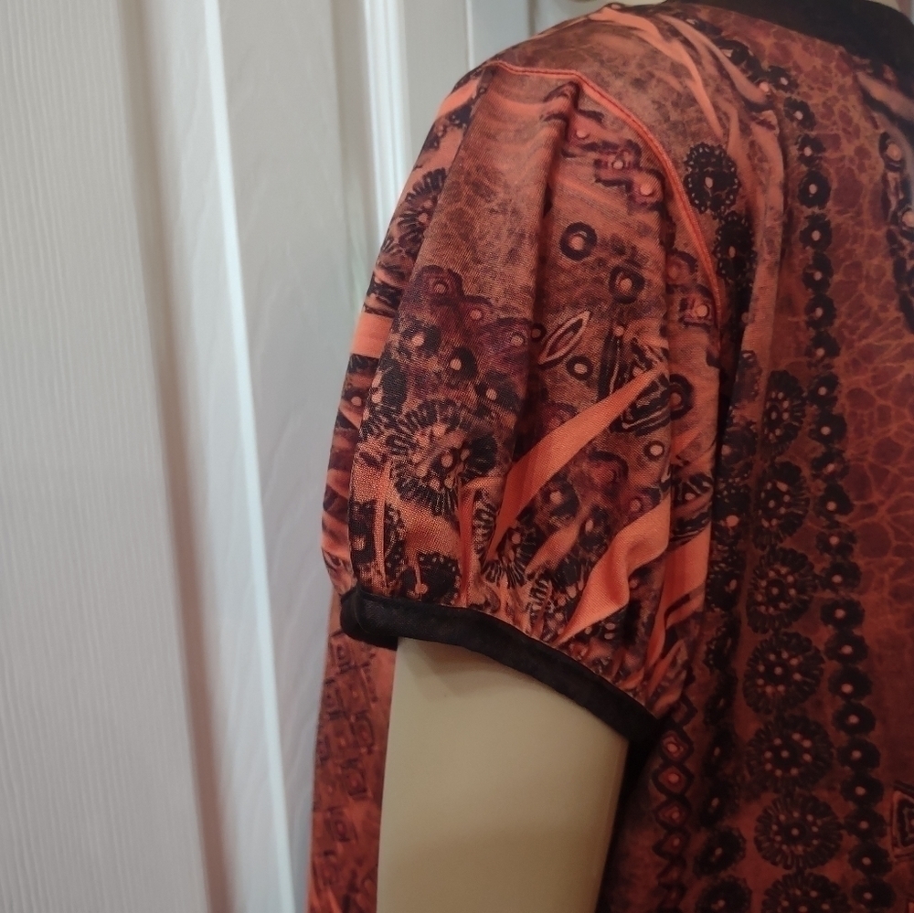 Cato women's size medium black and orange short sleeve blouse shirt top - Picture 4 of 6